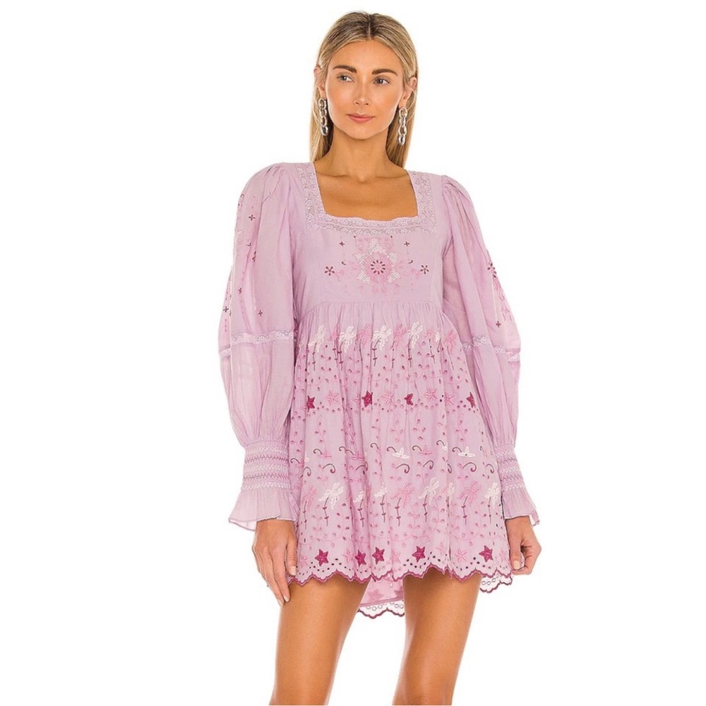 LoveShackFancy Freja Long Sleeve Mini Dress Lavender Fields Colorway